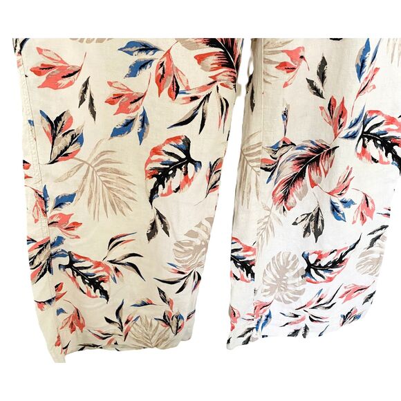 Briggs Women Drawstring Floral Print Straight Linen Blend Pants Beige Combo XL - Picture 11 of 13